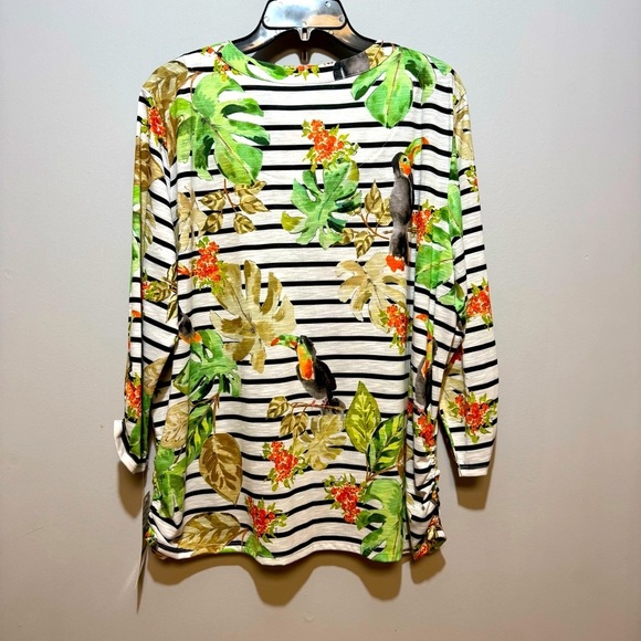 Alfred Dunner Tropical Print Shirt with black stripes. Size L. - Picture 4 of 9